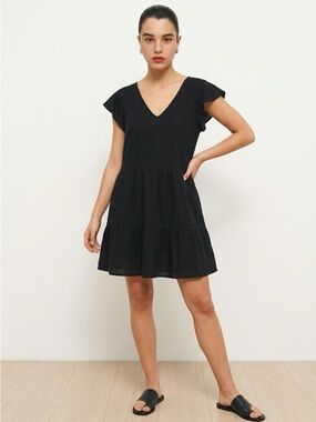 Elegant Black Backless Dress Linen Blend | Medium | Summer
